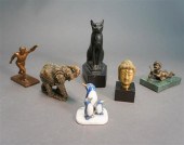 SIX BRONZE, HARDSTONE AND COMP