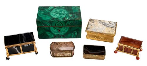 SIX BRONZE MOUNTED HARDSTONE