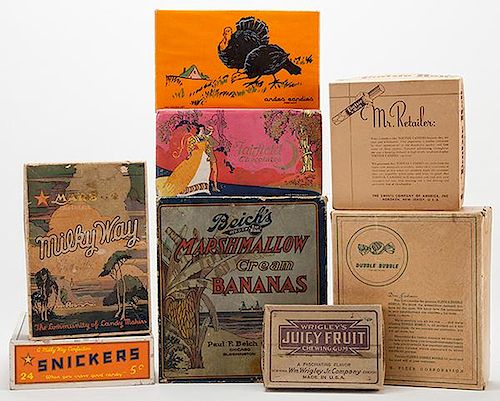 SIX CANDY BOXES AND TWO CHEWING GUM