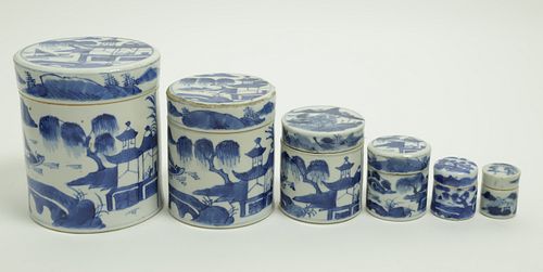 SIX CANTON GRADUATED CANISTERS,