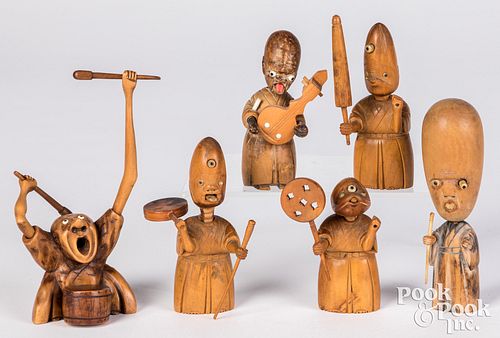 SIX CARVED AND STAINED WOOD KOBE