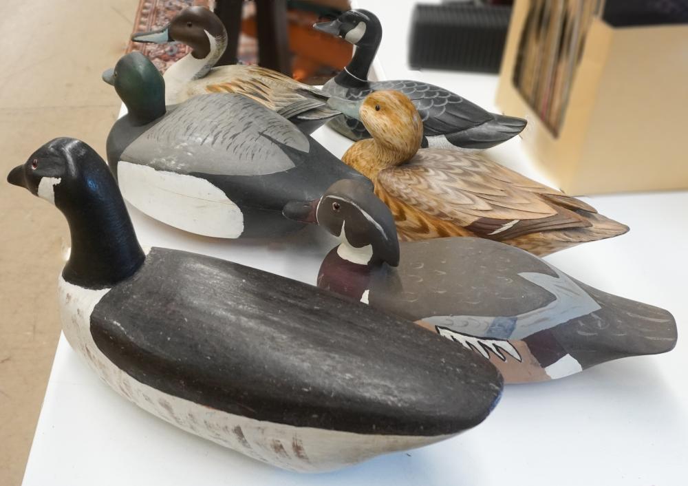 SIX CARVED WOOD DUCK DECOYSSix
