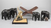 SIX CARVED WOOD ELEPHANTS A CH