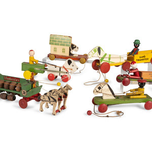 Six Carved Wood Figural Pull Toys