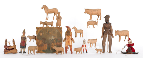 Six carved wooden animated