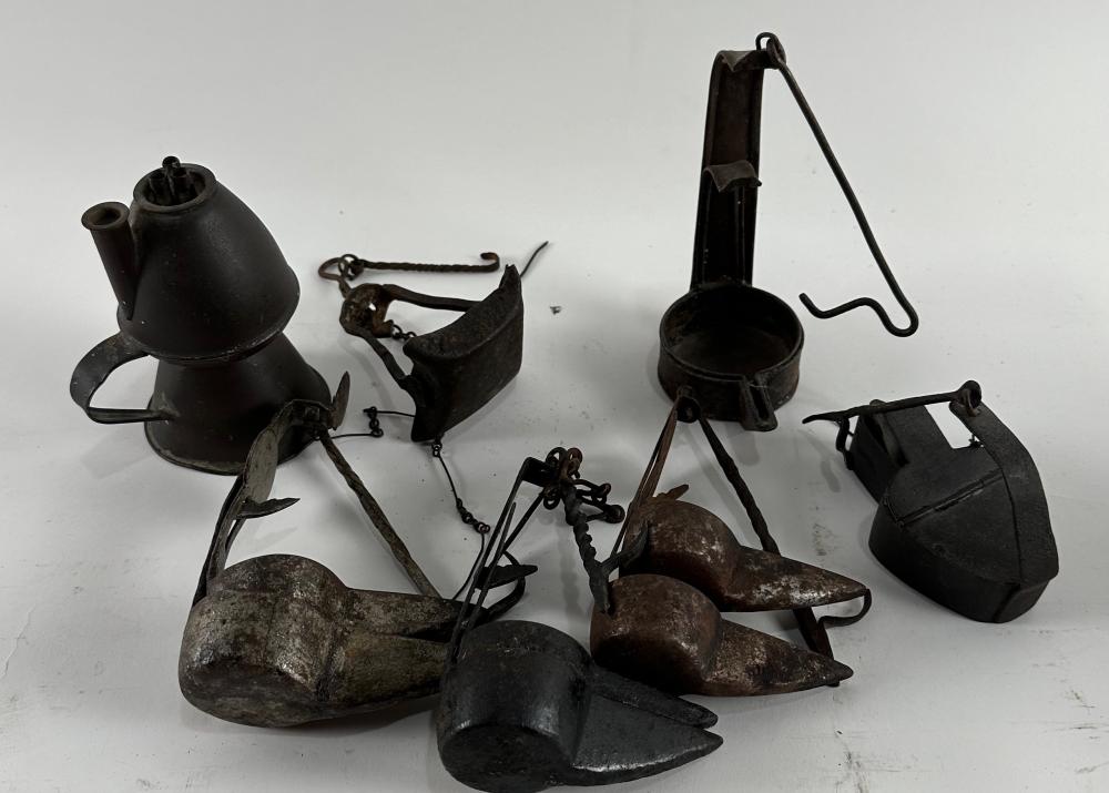 SIX CAST IRON FAT LAMPS 18TH/19TH