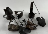 SIX CAST IRON FAT LAMPS 18TH/1