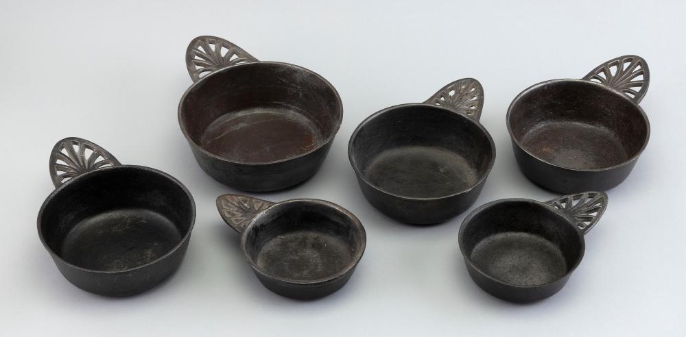 SIX CAST IRON PORRINGERS EARLY 19TH