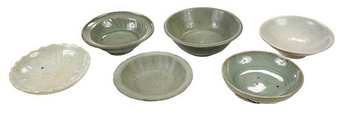 SIX CELADON GLAZED SMALL