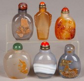 SIX CHINESE CARVED AGATE SNUFF