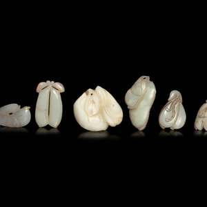 Six Chinese Carved Jade Beans