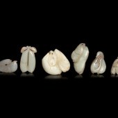 Six Chinese Carved Jade Beans