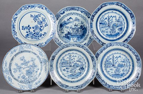 SIX CHINESE EXPORT BLUE AND WHITE
