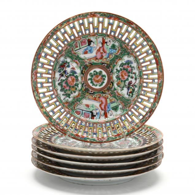 SIX CHINESE EXPORT PORCELAIN ROSE