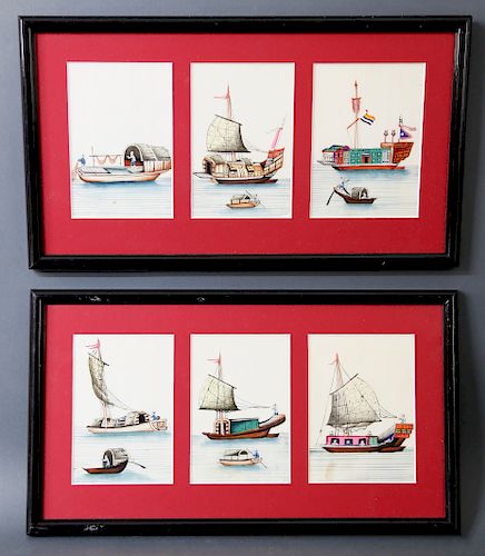 SIX CHINESE EXPORT WATERCOLORS ON