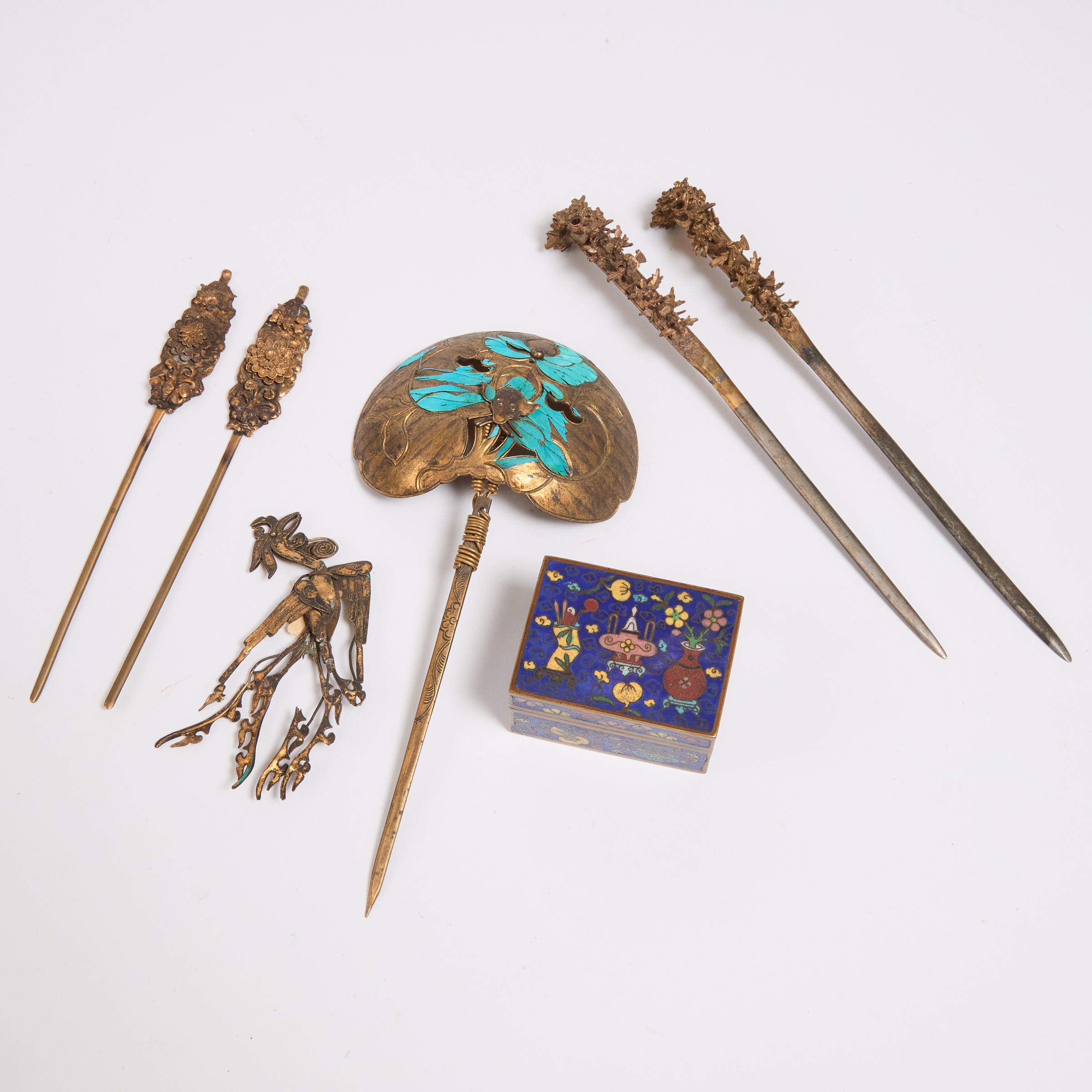 Six Chinese Gilt-Silver Hairpins