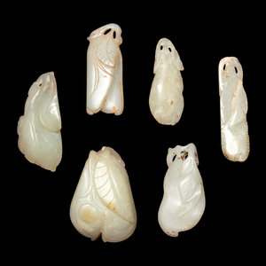 Six Chinese Pale Celadon Jade