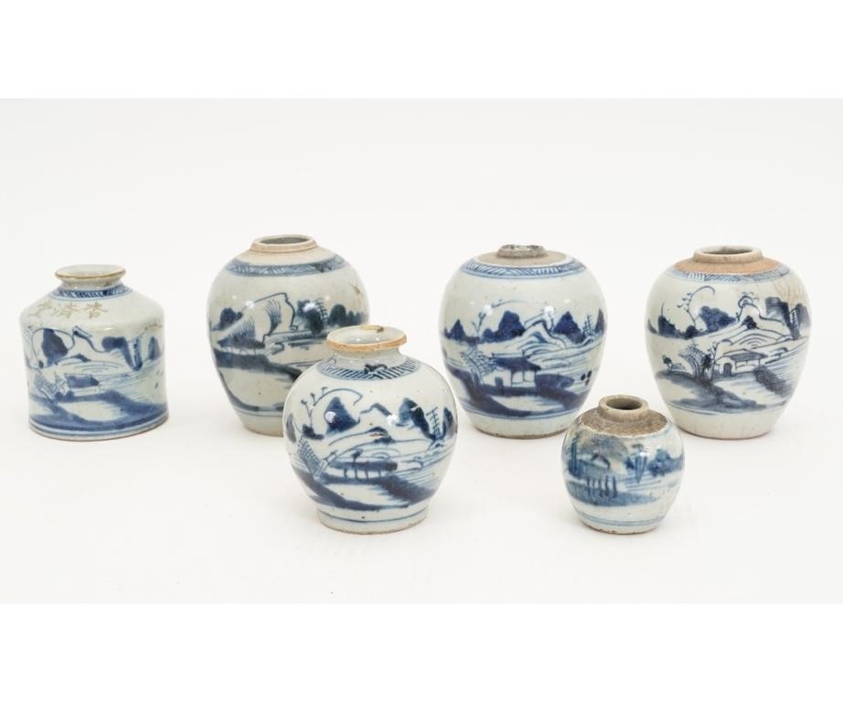 Six Chinese porcelain blue and