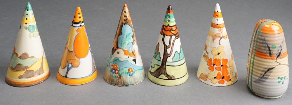 SIX CLARICE CLIFF CONICAL AND OVOID