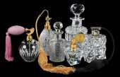 SIX CLEAR CUT GLASS PERFUMES A