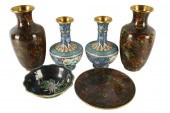 SIX CLOISONNE ENAMEL GILT META