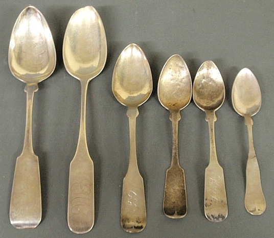Six coin silver spoons- John B.