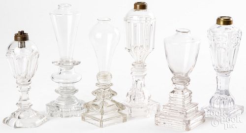 SIX COLORLESS GLASS WHALE OIL
