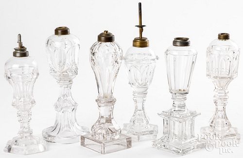 SIX COLORLESS GLASS WHALE OIL