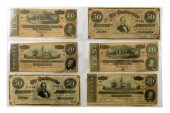 †SIX CONFEDERATE BANK NOTES, A