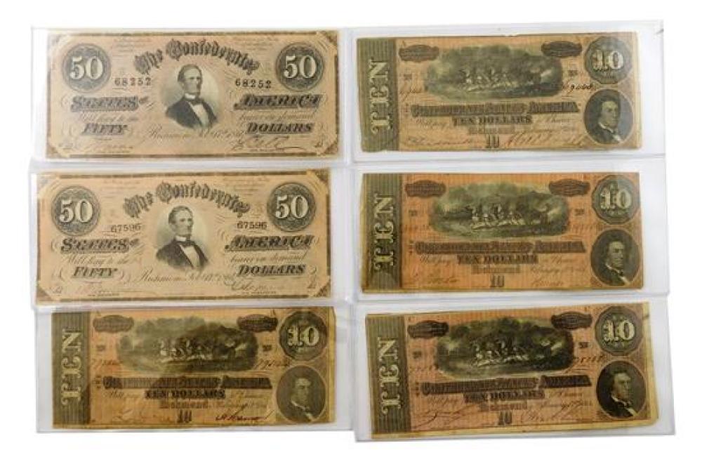 †SIX CONFEDERATE BANK NOTES, ALL