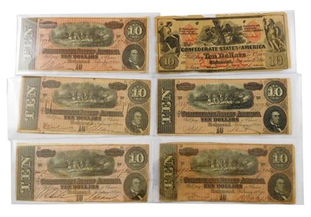 †SIX CONFEDERATE BANK NOTES,