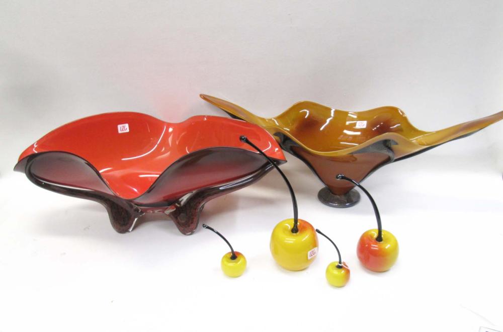 SIX CONTEMPORARY ART GLASS VESSELS: