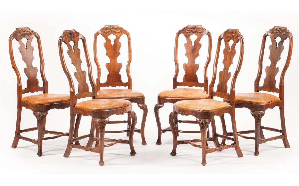 SIX CONTINENTAL CARVED WALNUT
