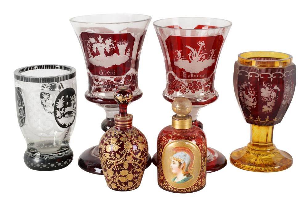 SIX CONTINENTAL ETCHED GLASS