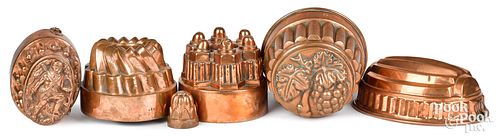 SIX COPPER FOOD MOLDS, LATE 19TH