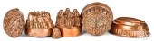 SIX COPPER FOOD MOLDS, LATE 19
