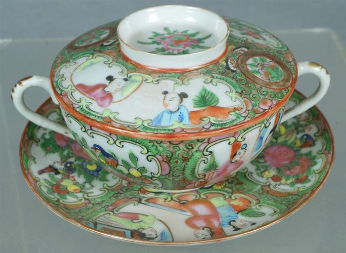Six covered bouillon cups and
