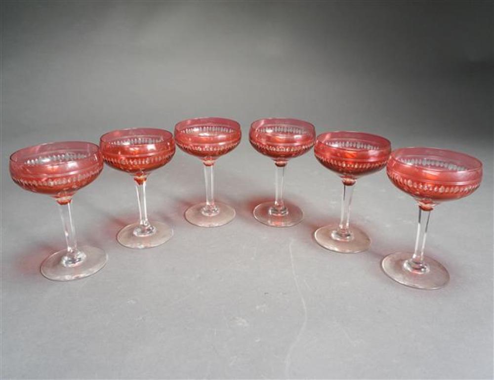 SIX CRANBERRY-TO-CLEAR CRYSTAL