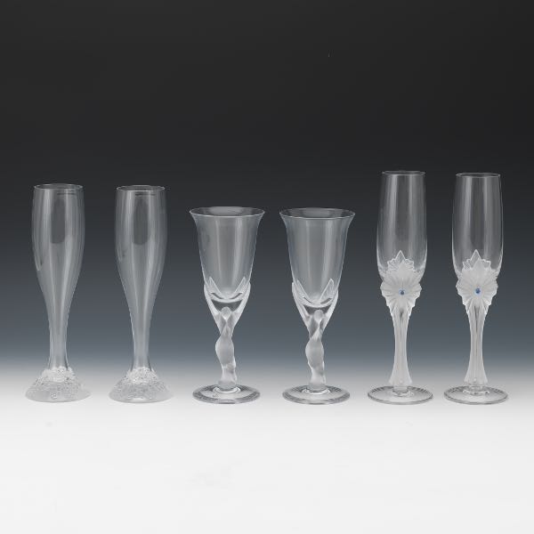 SIX CRYSTAL CHAMPAGNE FLUTES  Six
