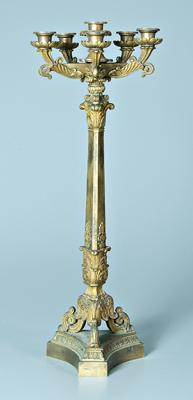 Six cup bronze candelabra,