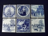 Six Delft blue and white tiles