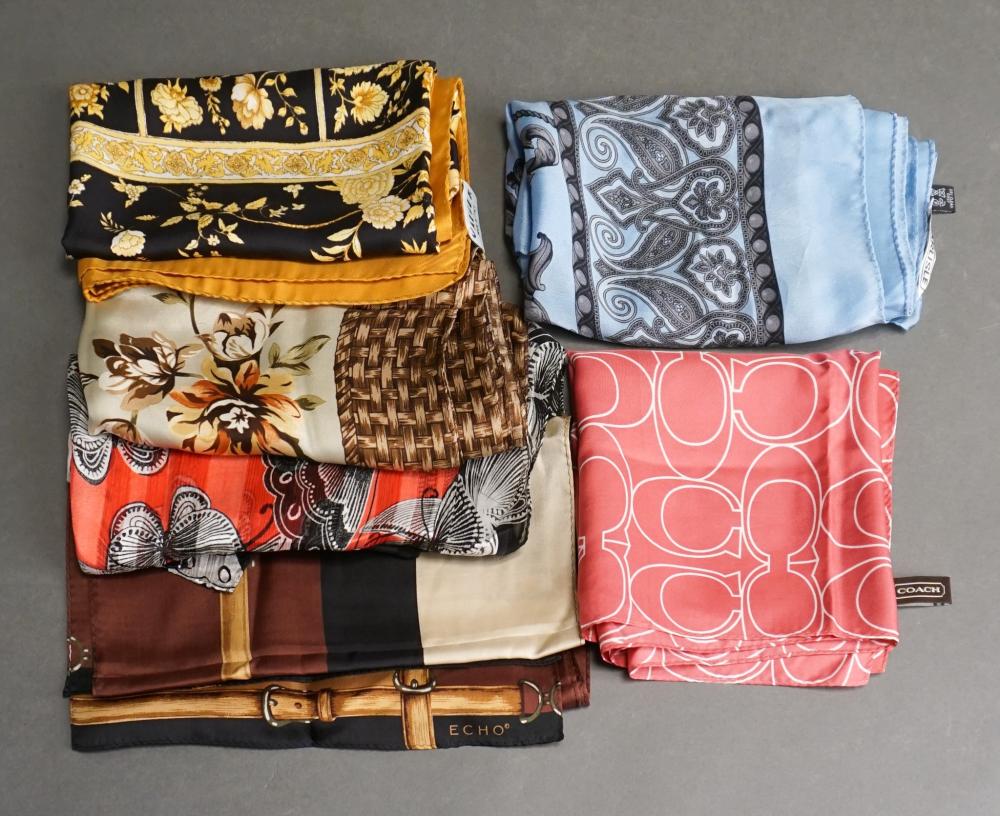 SIX DESIGNER SILK SCARVES INCLUDING