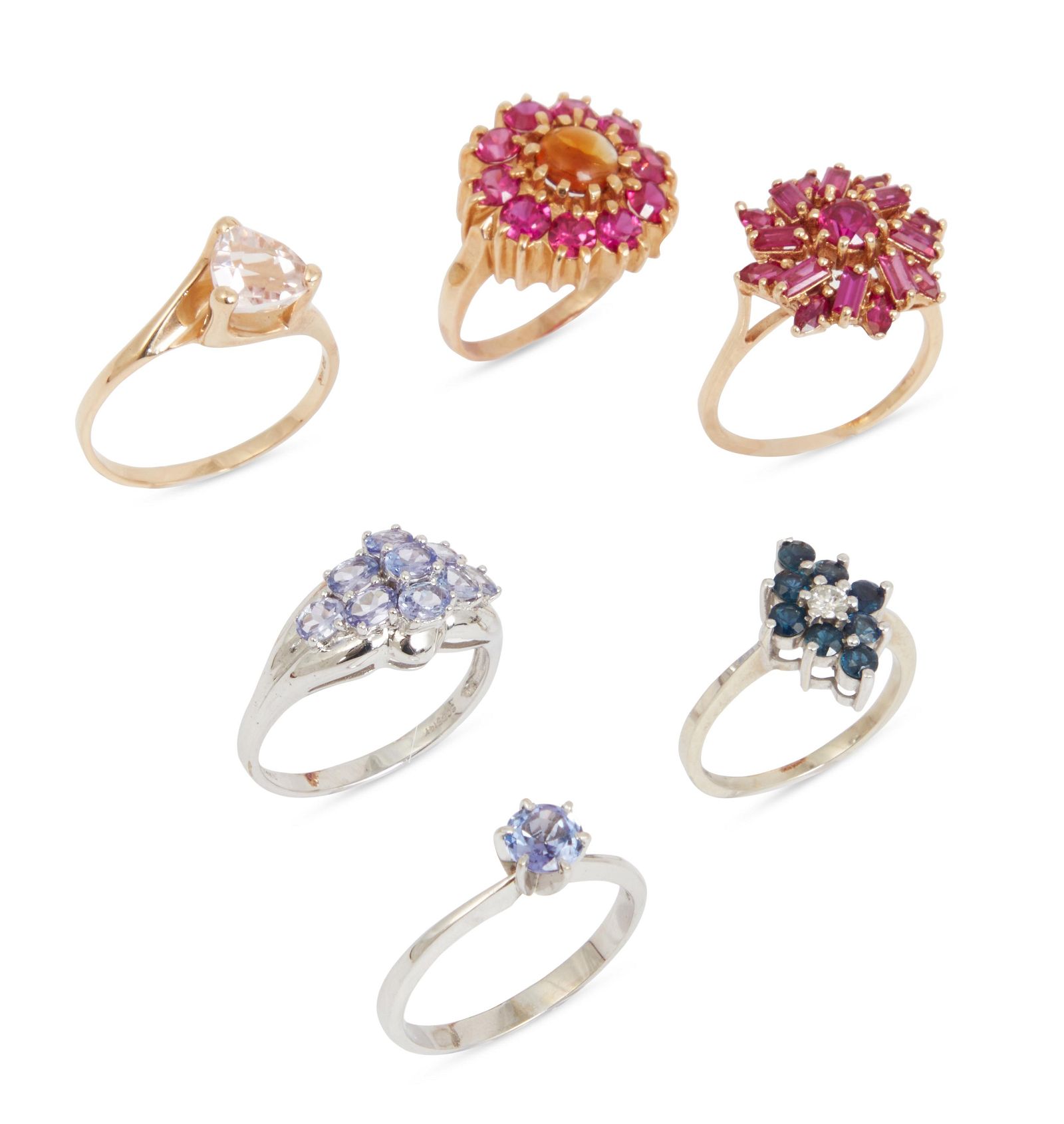 SIX DIAMOND, GEMSTONE AND 14K