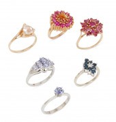 SIX DIAMOND, GEMSTONE AND 14K