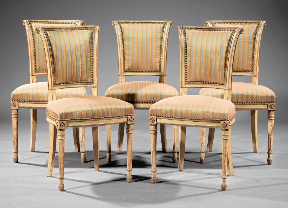 SIX DIRECTOIRE-STYLE PAINTED SIDE