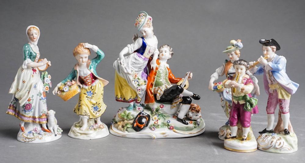 SIX DRESDEN PORCELAIN FIGURINES,
