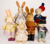 SIX DRESSED VINTAGE PLUSH RABB