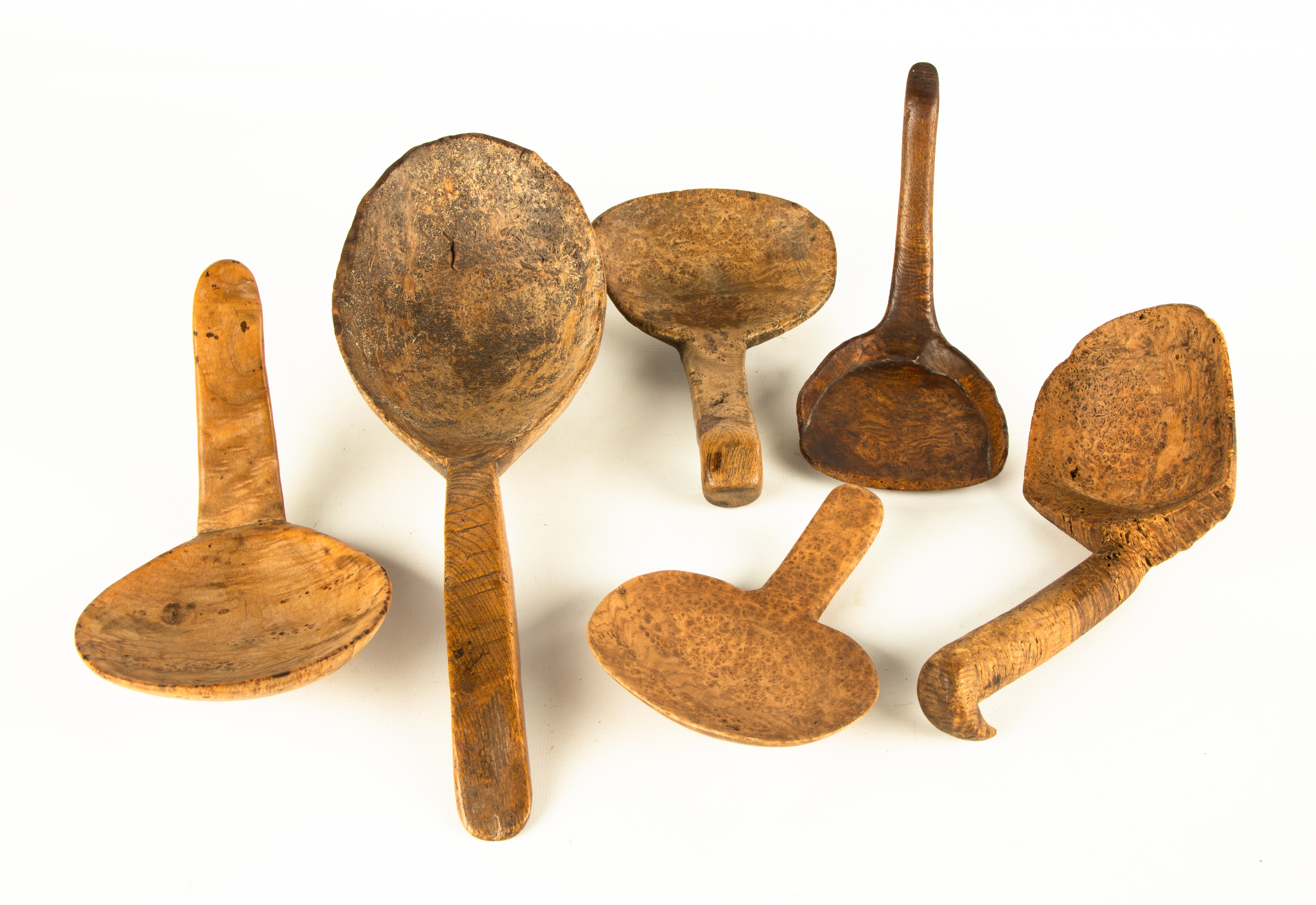 SIX EARLY BURL LADLES Early 19th