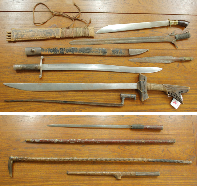 SIX EDGED WEAPONS PLUS THREE CANES;