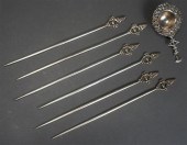SIX EGYPTIAN SILVER SKEWERS (7